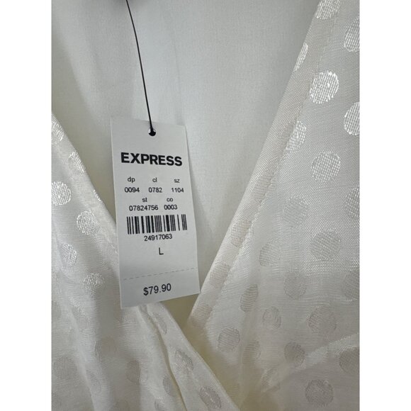 Express Ivory Smocked Puff Sleeve Dress womesns size large satin new $79 - Picture 4 of 6